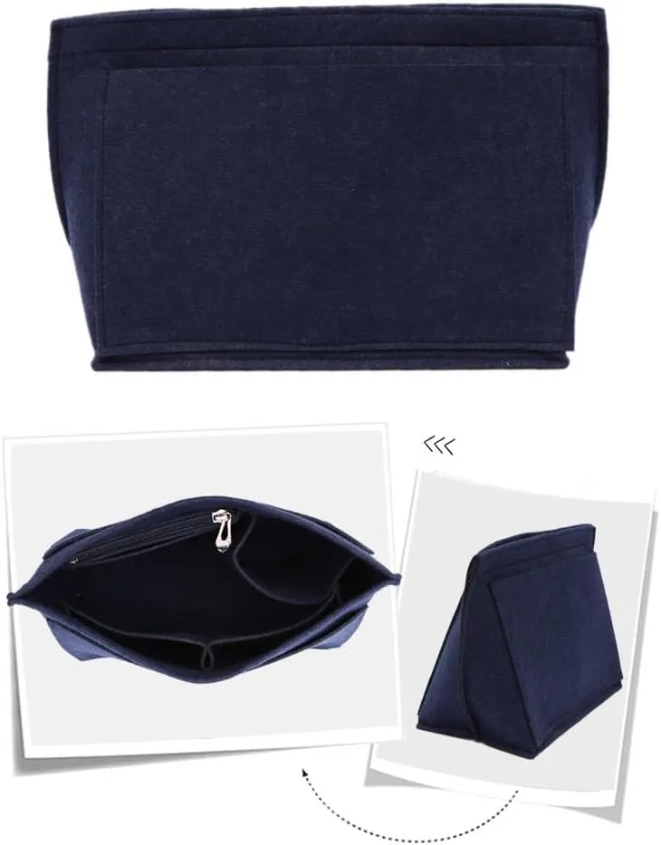Purse Organizer Insert for Longchamp Le Pliage M Handbag Insert, Felt Handbag Organizer Insert Large Tote with Cup Holder, Bag Organizer with Zipper,8 Compartments(Blue, M10.23 * 7.87 * 5.12in)
