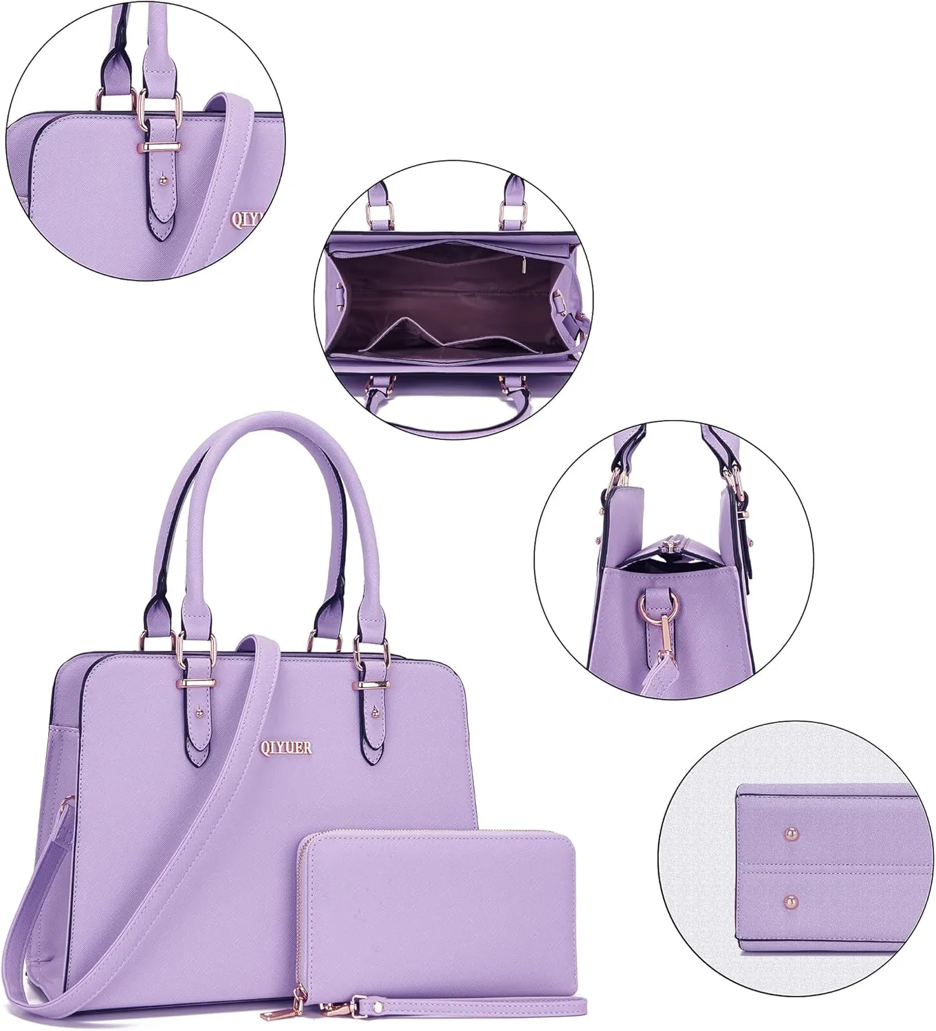 Qiyuer Satchel Purses For Women Top Handle Bag Purse And Wallet Set Work Tote Bags 2pcs