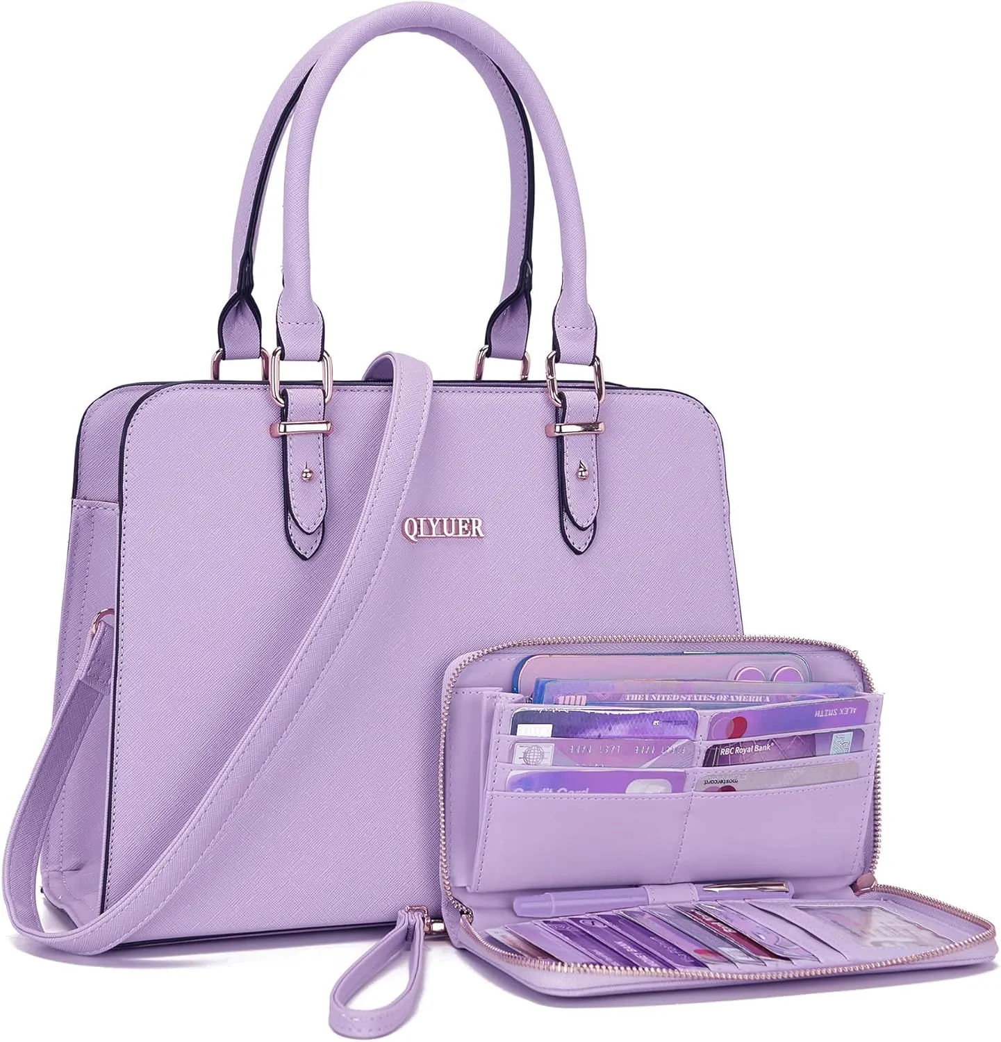 Qiyuer Satchel Purses For Women Top Handle Bag Purse And Wallet Set Work Tote Bags 2pcs