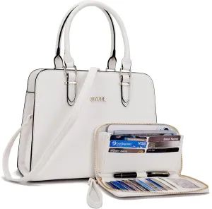 Qiyuer Satchel Purses For Women Top Handle Bag Purse And Wallet Set Work Tote Bags 2pcs