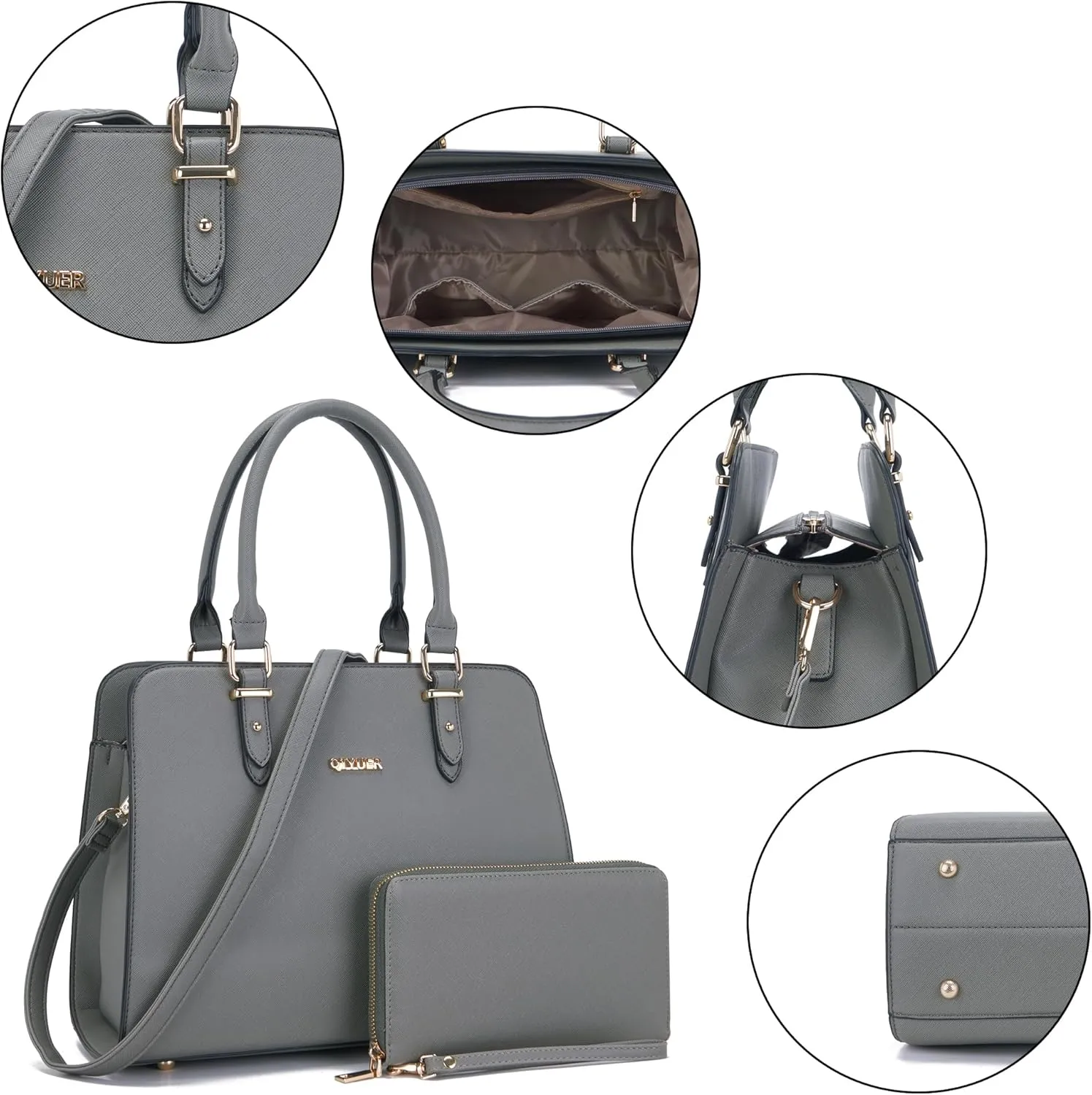 Qiyuer Satchel Purses For Women Top Handle Bag Purse And Wallet Set Work Tote Bags 2pcs