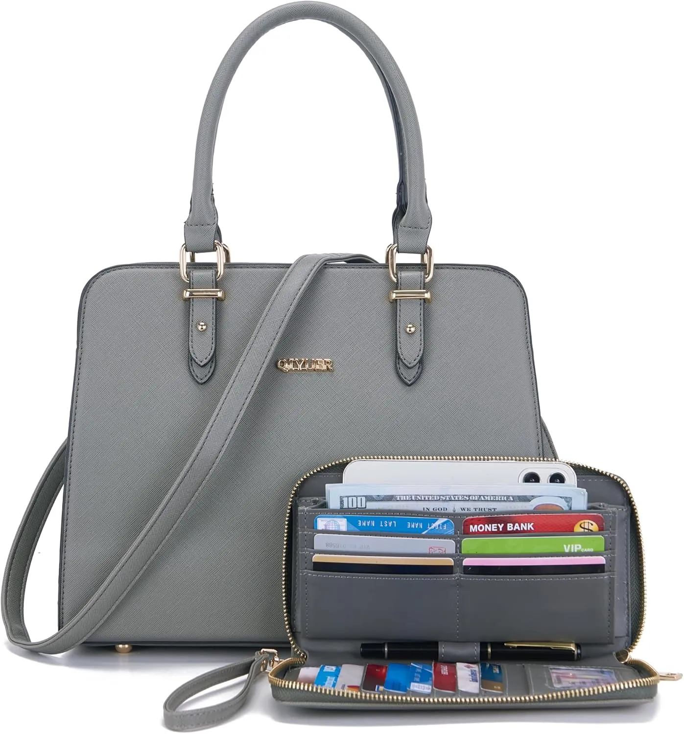 Qiyuer Satchel Purses For Women Top Handle Bag Purse And Wallet Set Work Tote Bags 2pcs