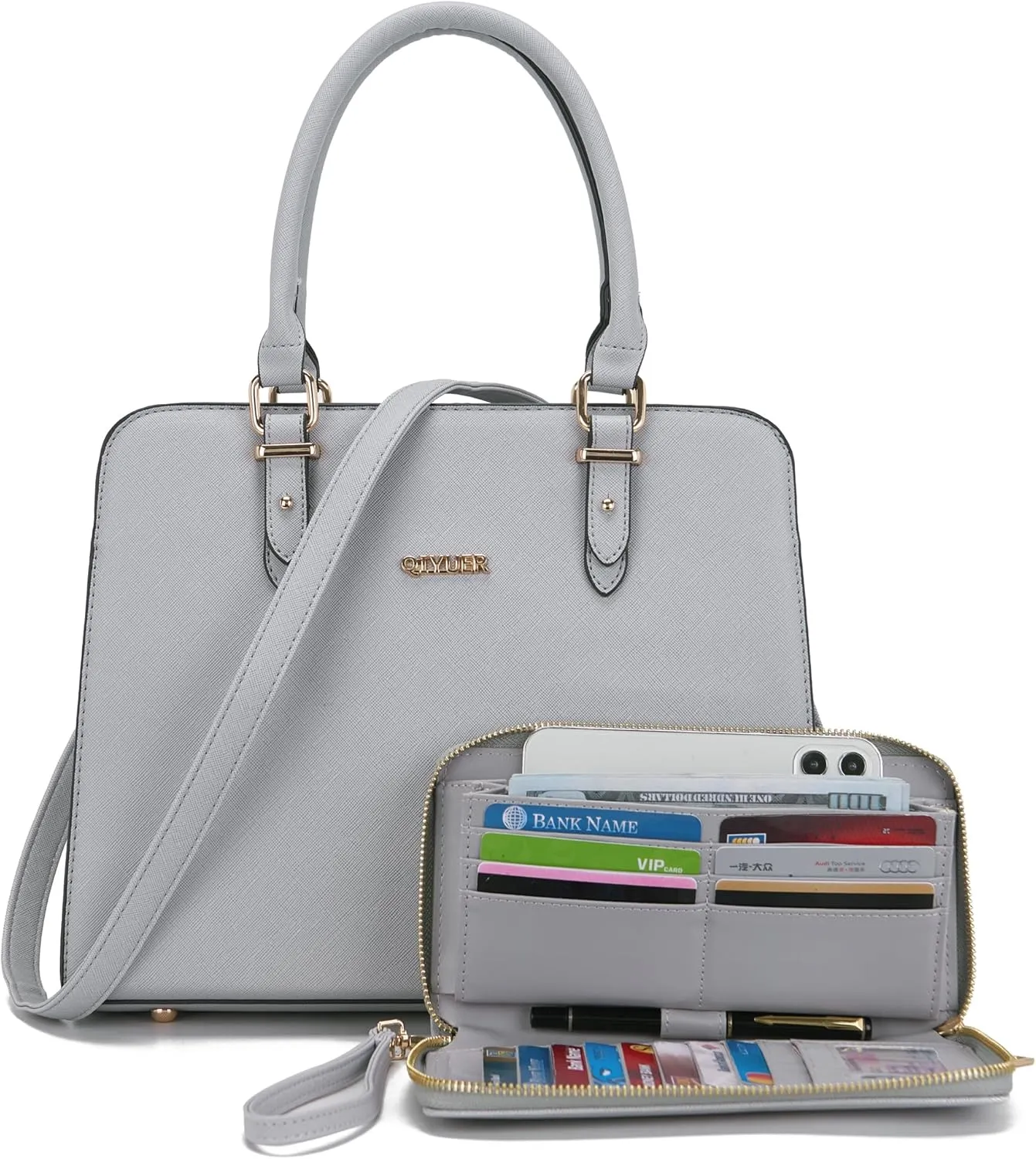 Qiyuer Satchel Purses For Women Top Handle Bag Purse And Wallet Set Work Tote Bags 2pcs