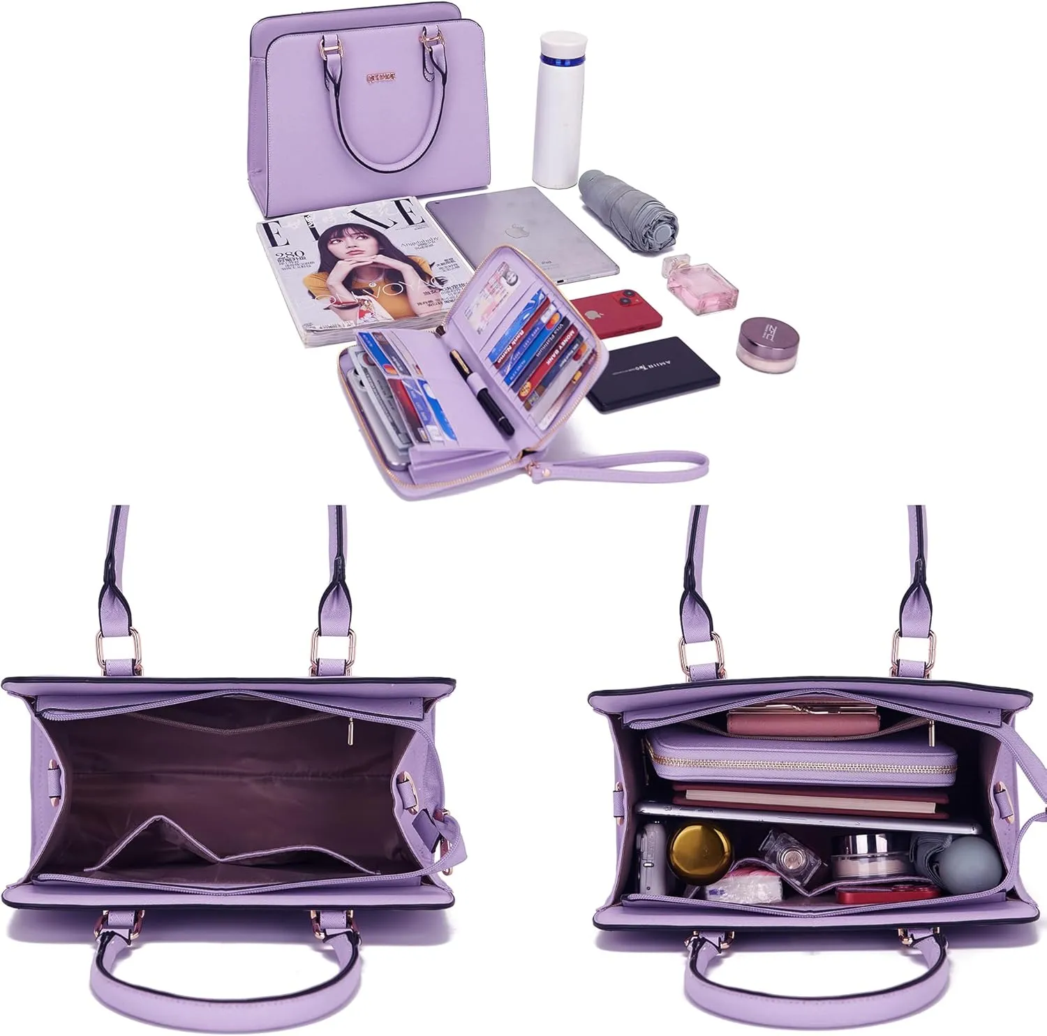 Qiyuer Satchel Purses For Women Top Handle Bag Purse And Wallet Set Work Tote Bags 2pcs