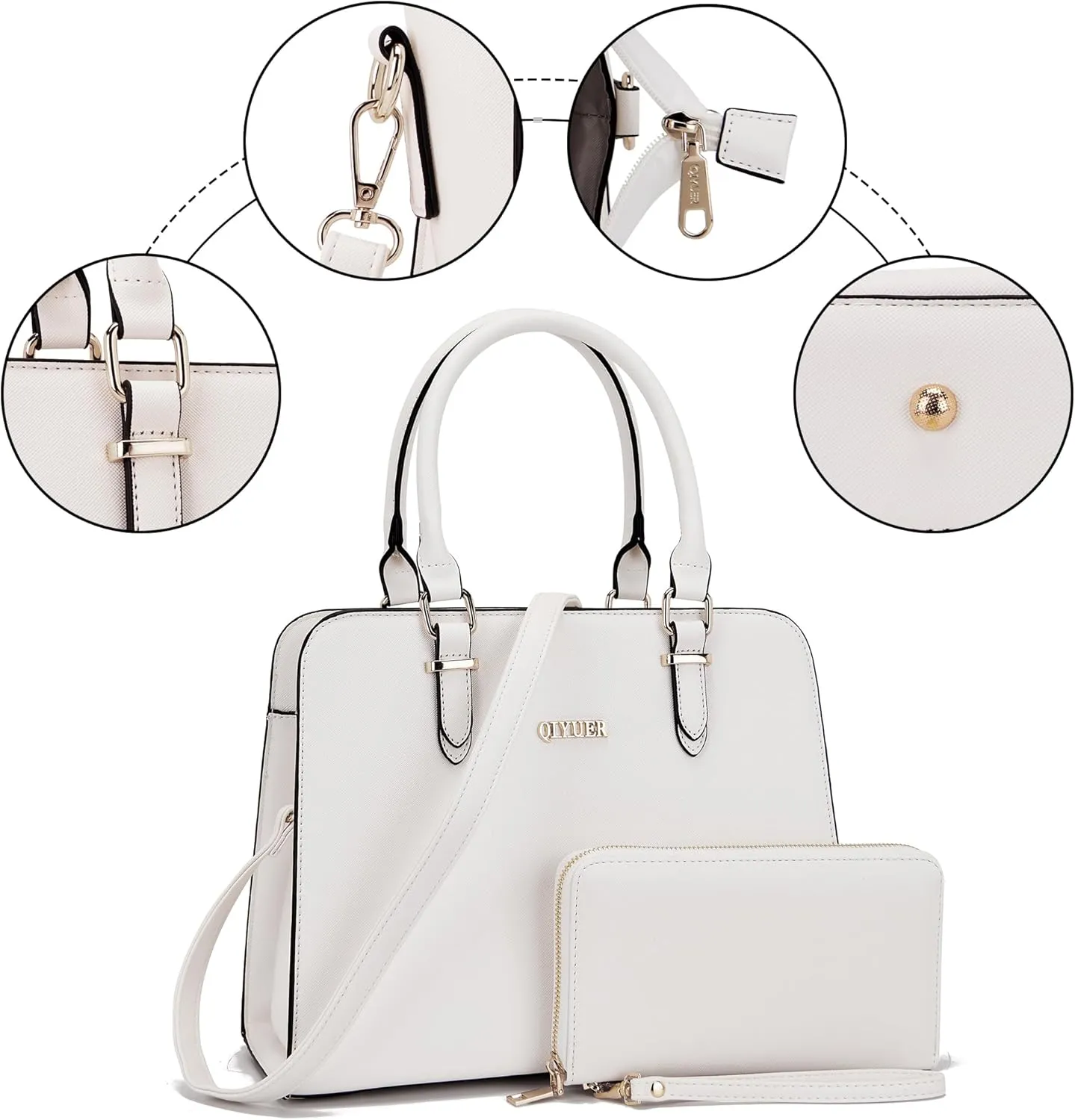 Qiyuer Satchel Purses For Women Top Handle Bag Purse And Wallet Set Work Tote Bags 2pcs