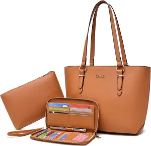 Qiyuer Women Purses Handbags Wallet Sets Shoulder Bags Top Handle Satchel Tote Purse Work Bag Set With Matching Wallet 3pcs