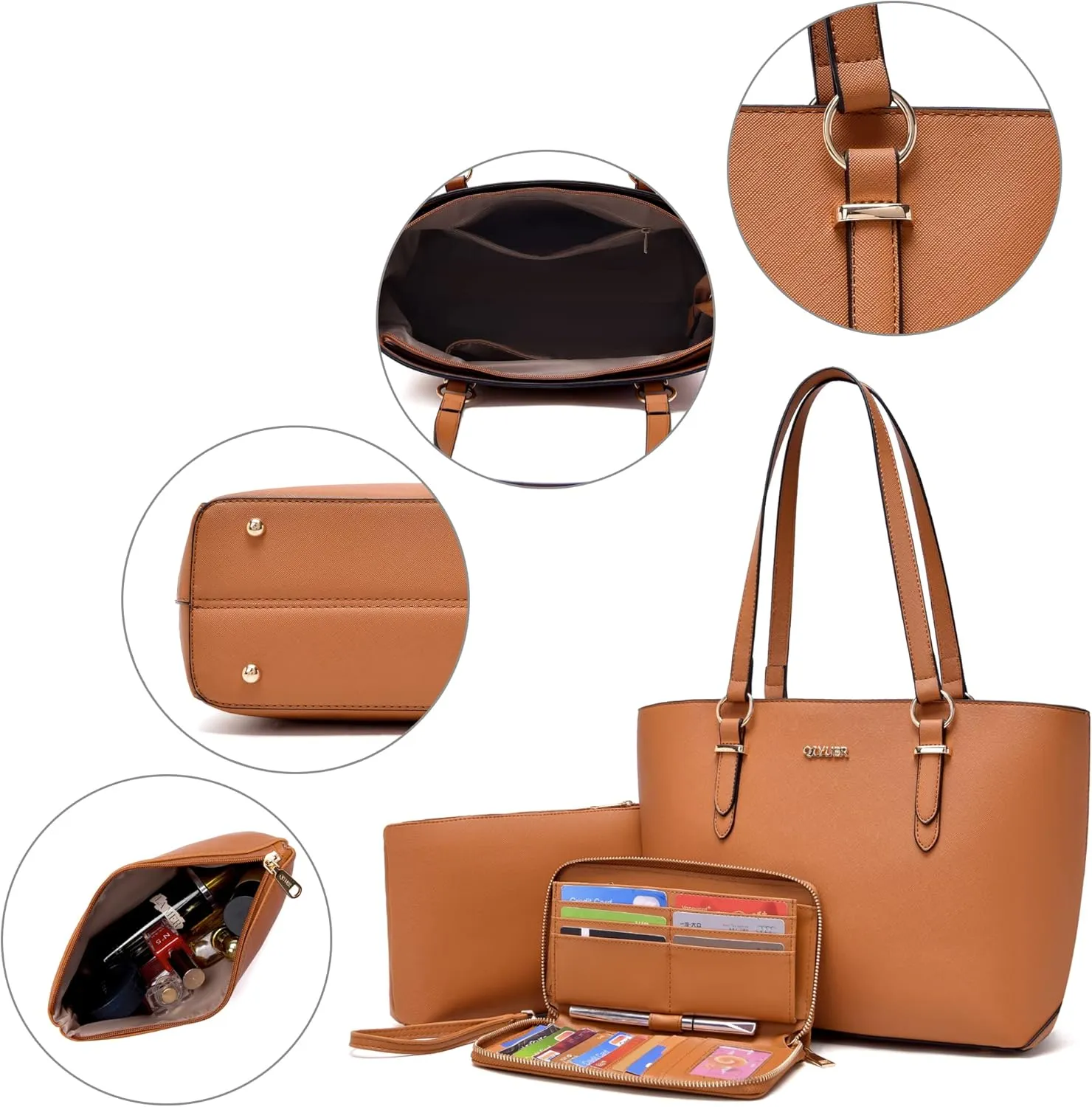 Qiyuer Women Purses Handbags Wallet Sets Shoulder Bags Top Handle Satchel Tote Purse Work Bag Set With Matching Wallet 3pcs