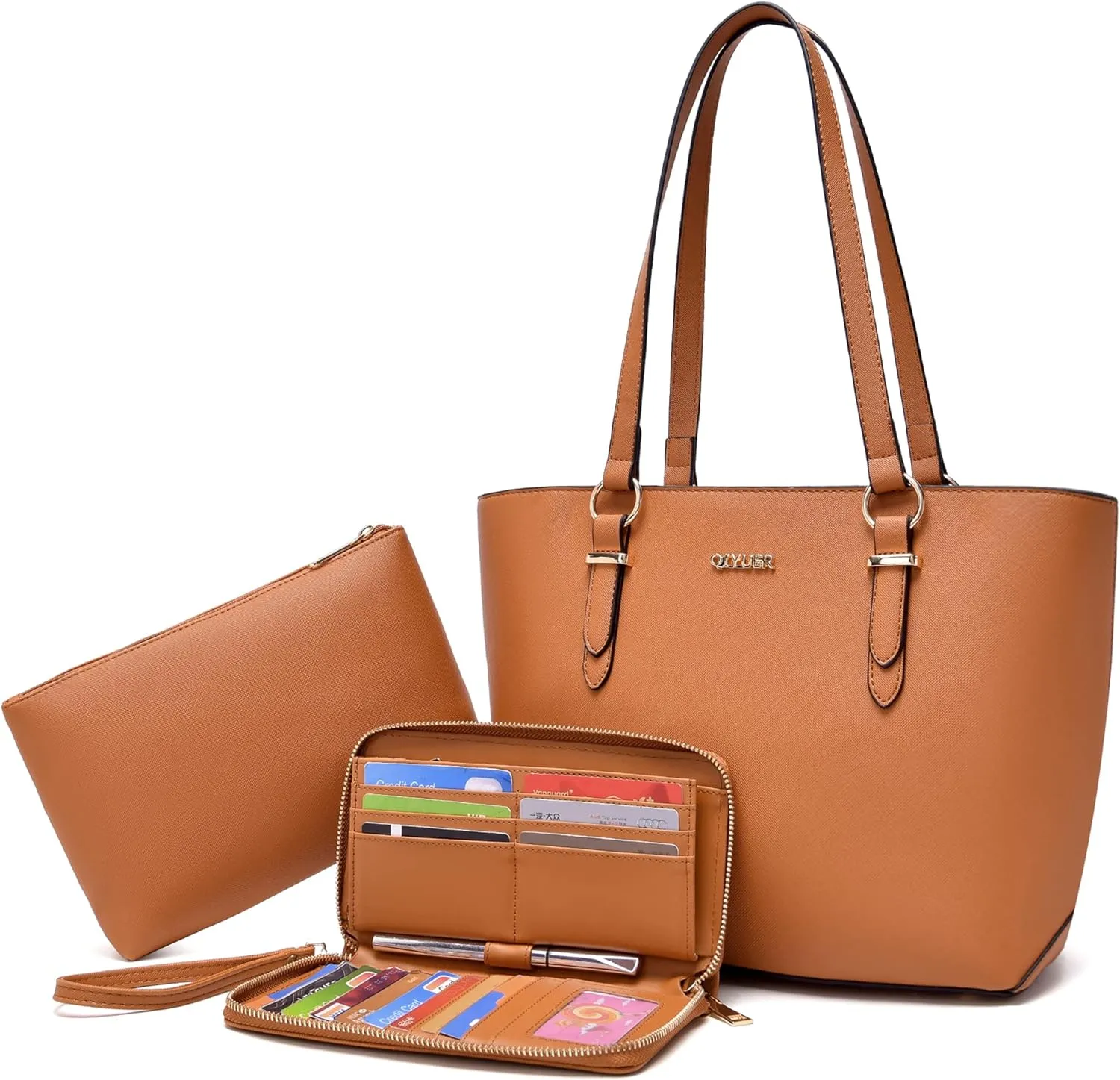 Qiyuer Women Purses Handbags Wallet Sets Shoulder Bags Top Handle Satchel Tote Purse Work Bag Set With Matching Wallet 3pcs