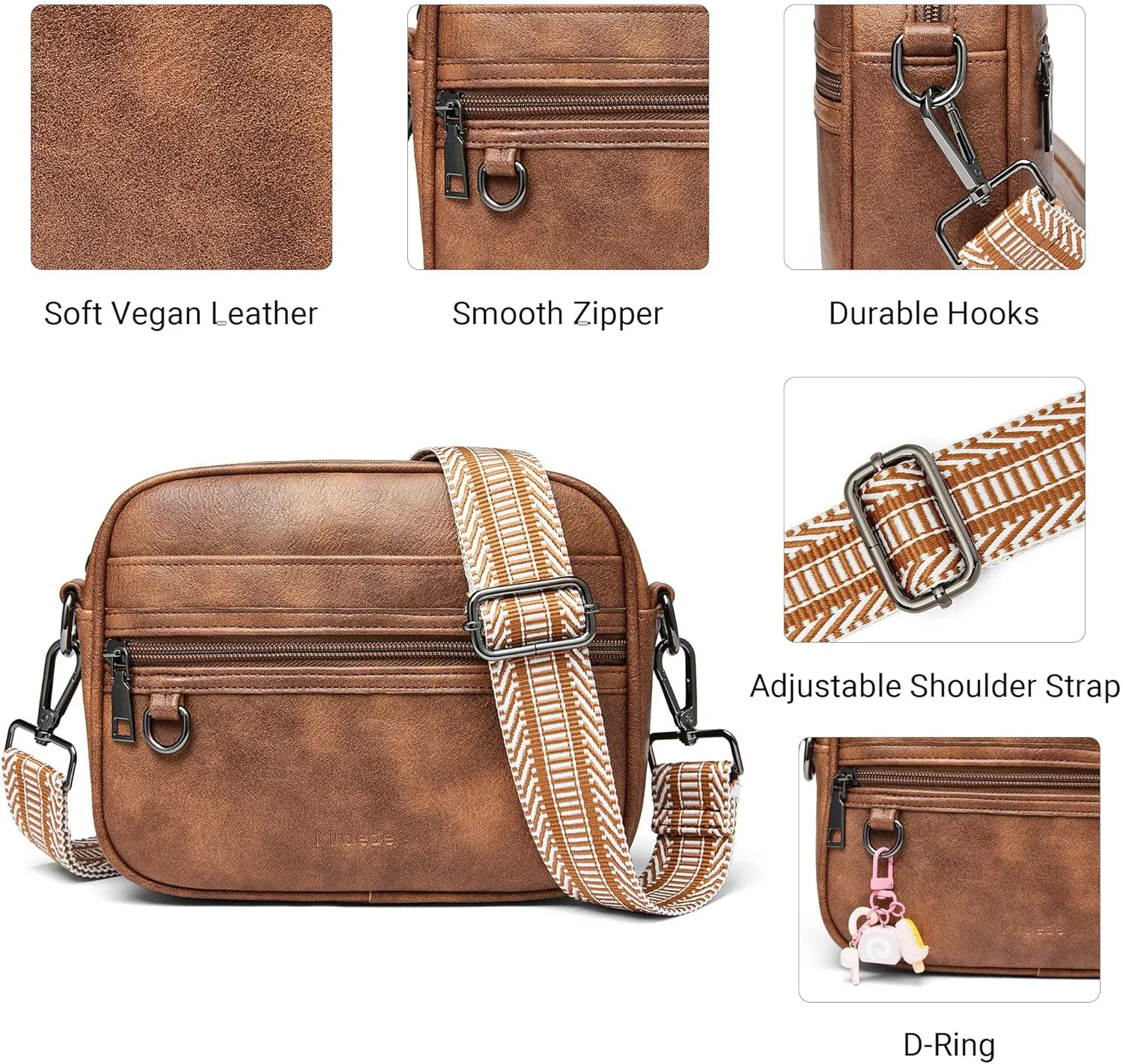 Quilted Crossbody Bags for Women 3-Pockets Crossbody Purses Vegan Leather Shoulder Handbags with Wide Strap