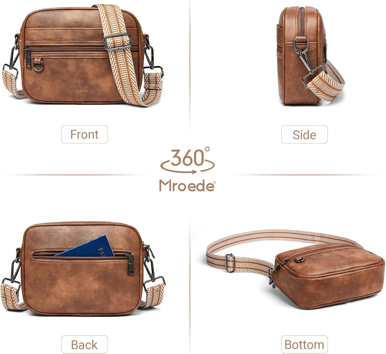 Quilted Crossbody Bags for Women 3-Pockets Crossbody Purses Vegan Leather Shoulder Handbags with Wide Strap