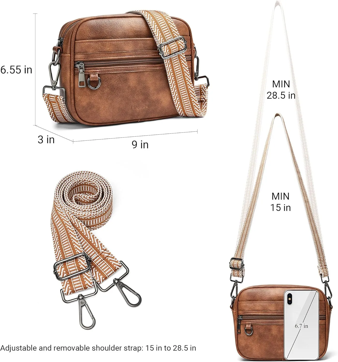 Quilted Crossbody Bags for Women 3-Pockets Crossbody Purses Vegan Leather Shoulder Handbags with Wide Strap