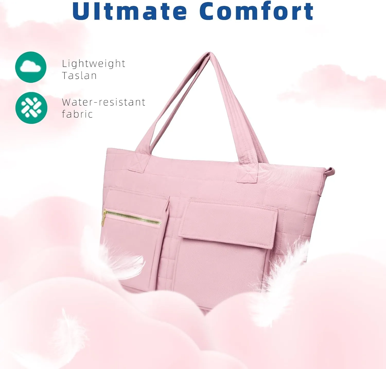 Quilted Tote Bag for Women, puffy Shoulder Bag Handbag for Travel, Large Puffer Tote Bag with Pockets Lightweight Work bags