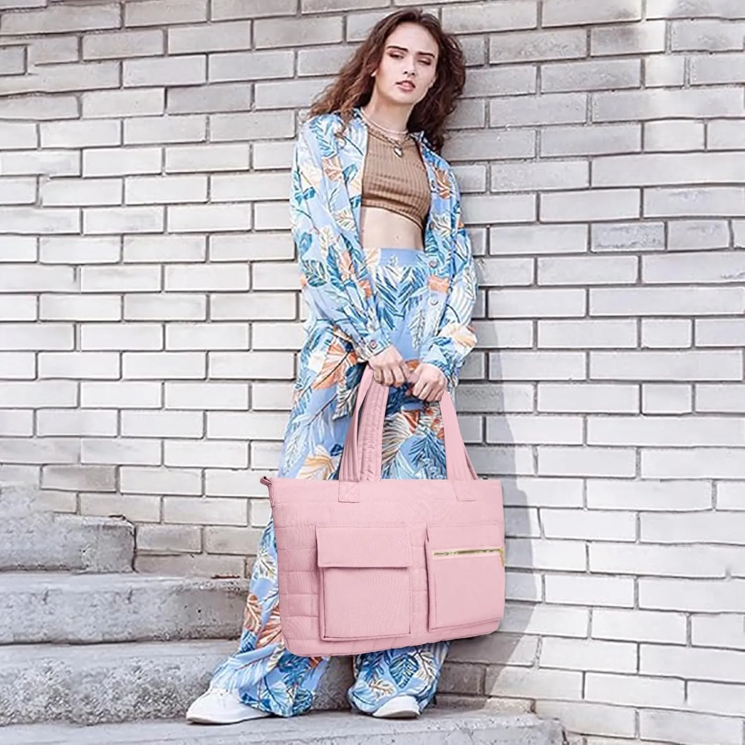Quilted Tote Bag for Women, puffy Shoulder Bag Handbag for Travel, Large Puffer Tote Bag with Pockets Lightweight Work bags