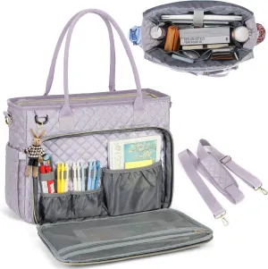 RAINSMORE Teacher Tote Bag 15.6 inch Laptop Bag for Women Work Bags Laptop Tote Nurse Bag Professional Computer Messenger with Insulated Pocket, Laptop Briefcase for Office, College, Gray Lilac