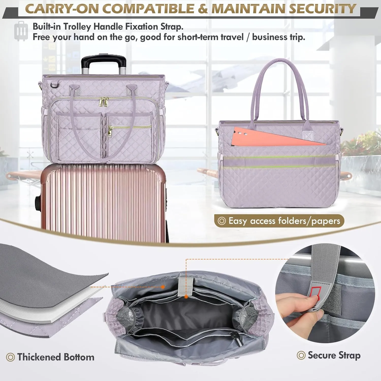 RAINSMORE Teacher Tote Bag 15.6 inch Laptop Bag for Women Work Bags Laptop Tote Nurse Bag Professional Computer Messenger with Insulated Pocket, Laptop Briefcase for Office, College, Gray Lilac