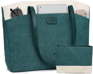RAVUO Tote Bag for Women, Water Resistant 2PCS Set 15.6 Inch Laptop Travelling Bags Work Teacher Purse W Portable Pouch