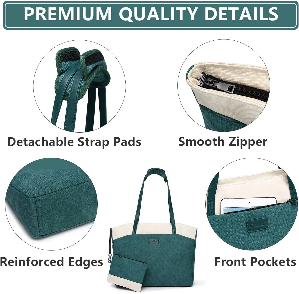 RAVUO Tote Bag for Women, Water Resistant 2PCS Set 15.6 Inch Laptop Travelling Bags Work Teacher Purse W Portable Pouch