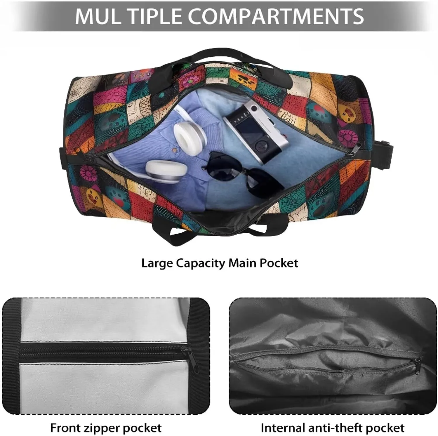 Rchsmod Border Collie Print Gym Bag for Women Abstract Design Travel Bag Tear Resistant Sports Duffel with Adjustable Shoulder Strap Large Capacity Workout Bag with Zipper Pockeet Luggage Bag
