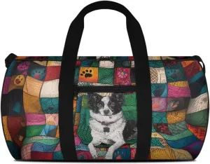Rchsmod Border Collie Print Gym Bag for Women Abstract Design Travel Bag Tear Resistant Sports Duffel with Adjustable Shoulder Strap Large Capacity Workout Bag with Zipper Pockeet Luggage Bag