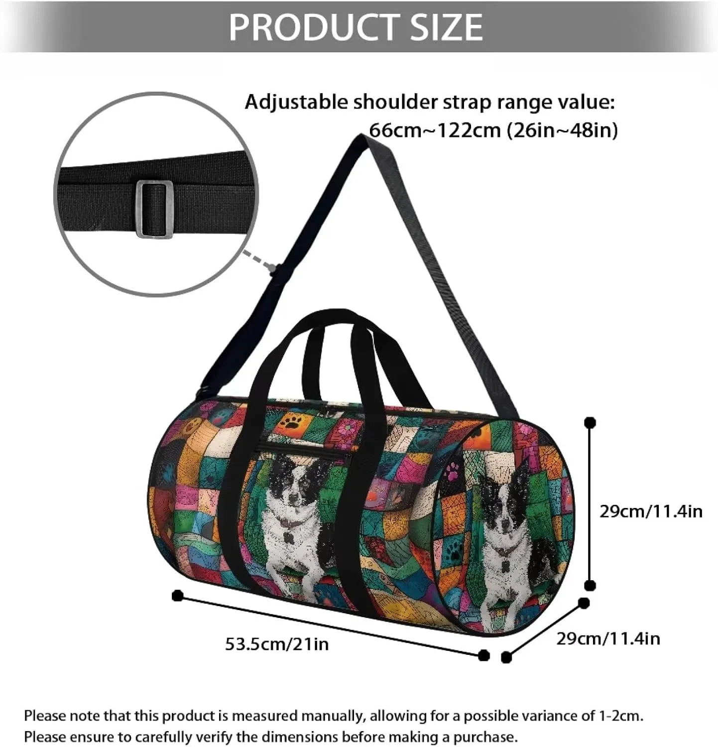Rchsmod Border Collie Print Gym Bag for Women Abstract Design Travel Bag Tear Resistant Sports Duffel with Adjustable Shoulder Strap Large Capacity Workout Bag with Zipper Pockeet Luggage Bag