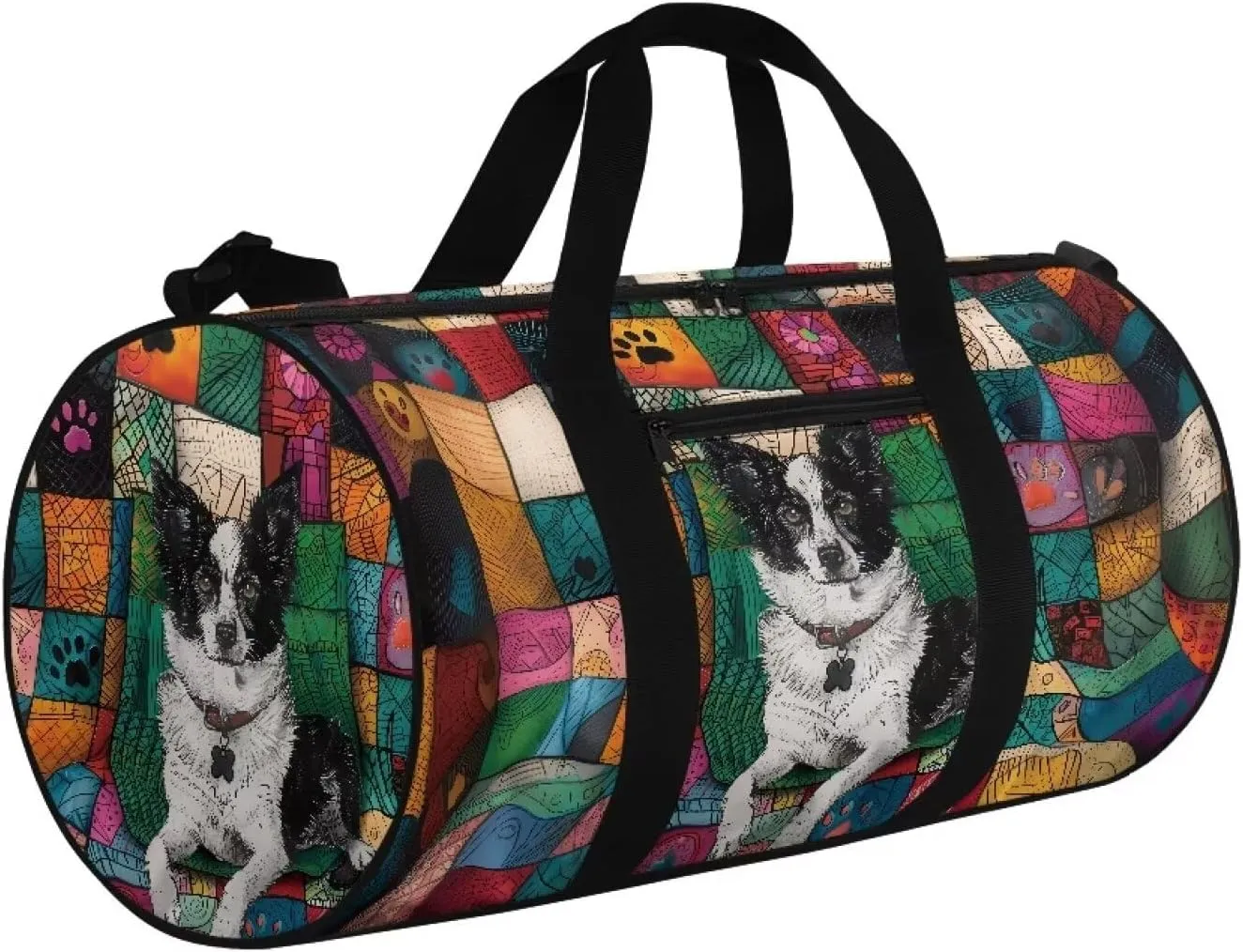 Rchsmod Border Collie Print Gym Bag for Women Abstract Design Travel Bag Tear Resistant Sports Duffel with Adjustable Shoulder Strap Large Capacity Workout Bag with Zipper Pockeet Luggage Bag