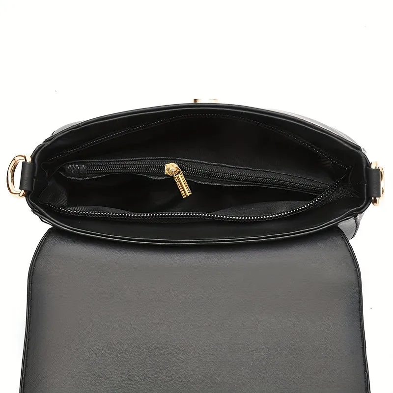 realaiot  Simple Crossbody Bag For Women, Buckle Decor Shoulder Bag, Small Faux Leather Square Purses