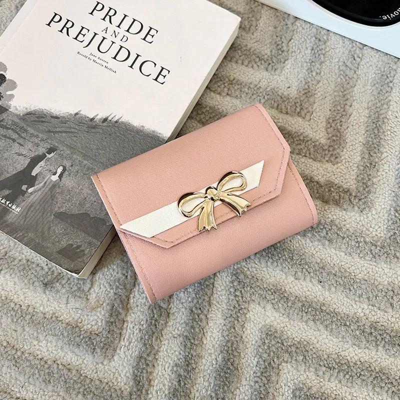 Realaiot Small Wallet Women Short Cute Girls Wallet Patchwork Credit Bank Card Holder Wallets Metal Buckle Purses Female Coin Purse