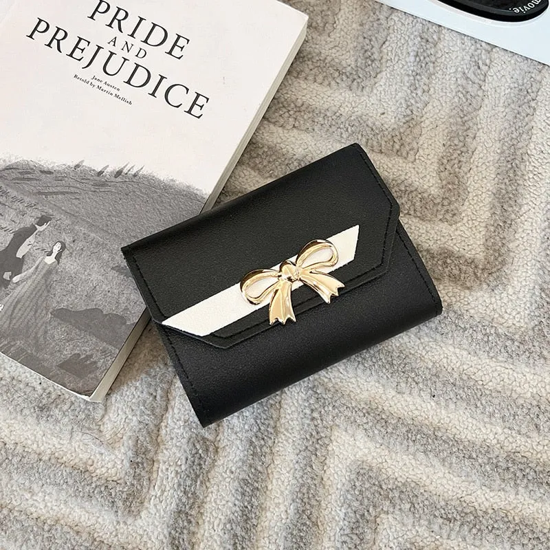 Realaiot Small Wallet Women Short Cute Girls Wallet Patchwork Credit Bank Card Holder Wallets Metal Buckle Purses Female Coin Purse