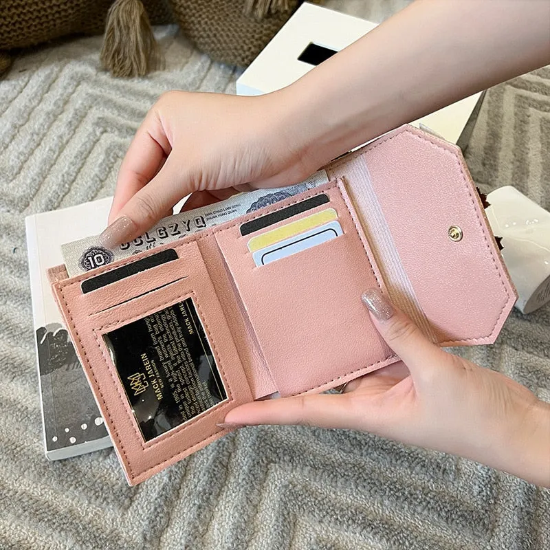 Realaiot Small Wallet Women Short Cute Girls Wallet Patchwork Credit Bank Card Holder Wallets Metal Buckle Purses Female Coin Purse