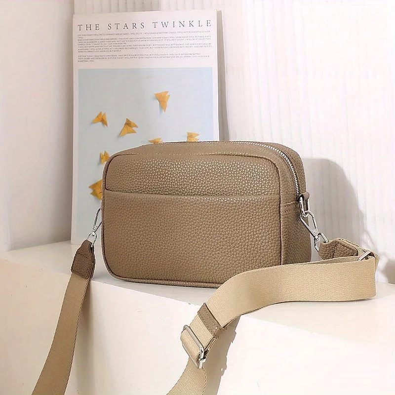 realaiot  Solid Color Crossbody Bag, Litchi Pattern Shoulder Bag, Women's Small Square Purses
