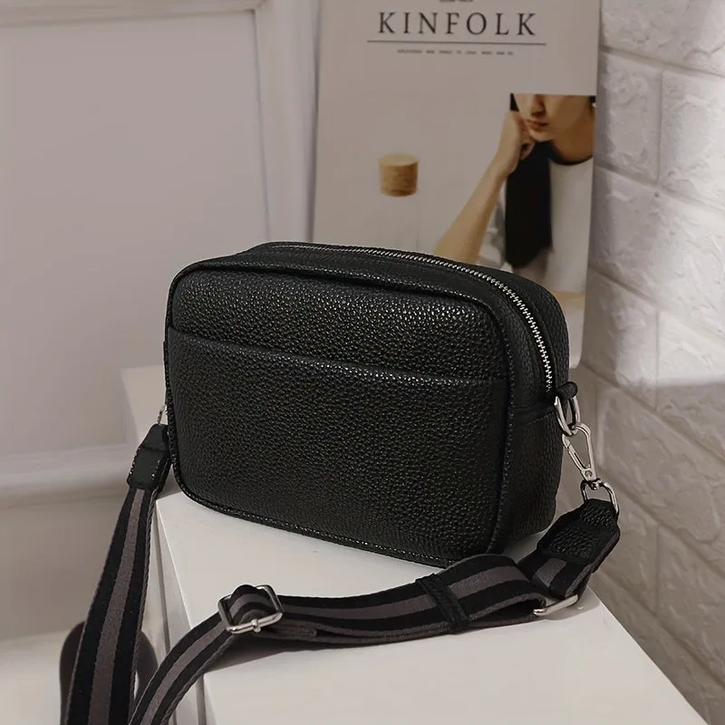 realaiot  Solid Color Crossbody Bag, Litchi Pattern Shoulder Bag, Women's Small Square Purses