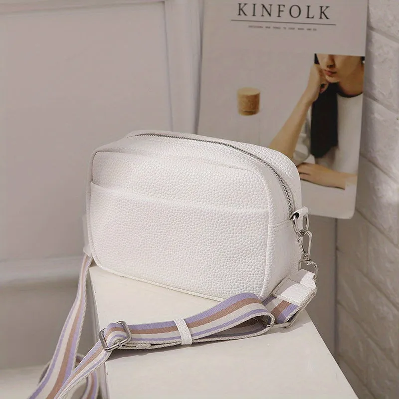 realaiot  Solid Color Crossbody Bag, Litchi Pattern Shoulder Bag, Women's Small Square Purses