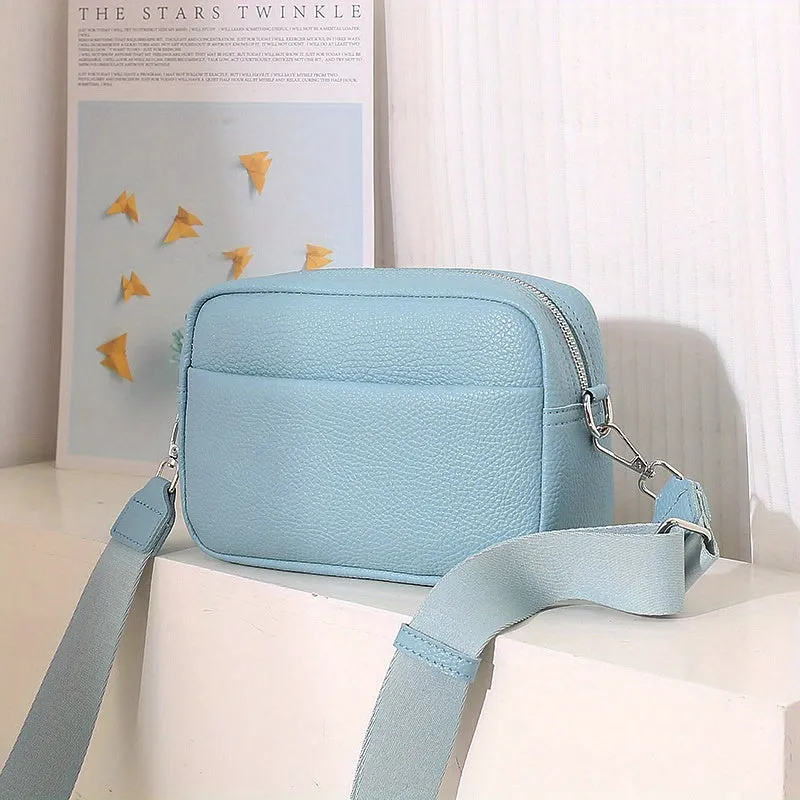 realaiot  Solid Color Crossbody Bag, Litchi Pattern Shoulder Bag, Women's Small Square Purses