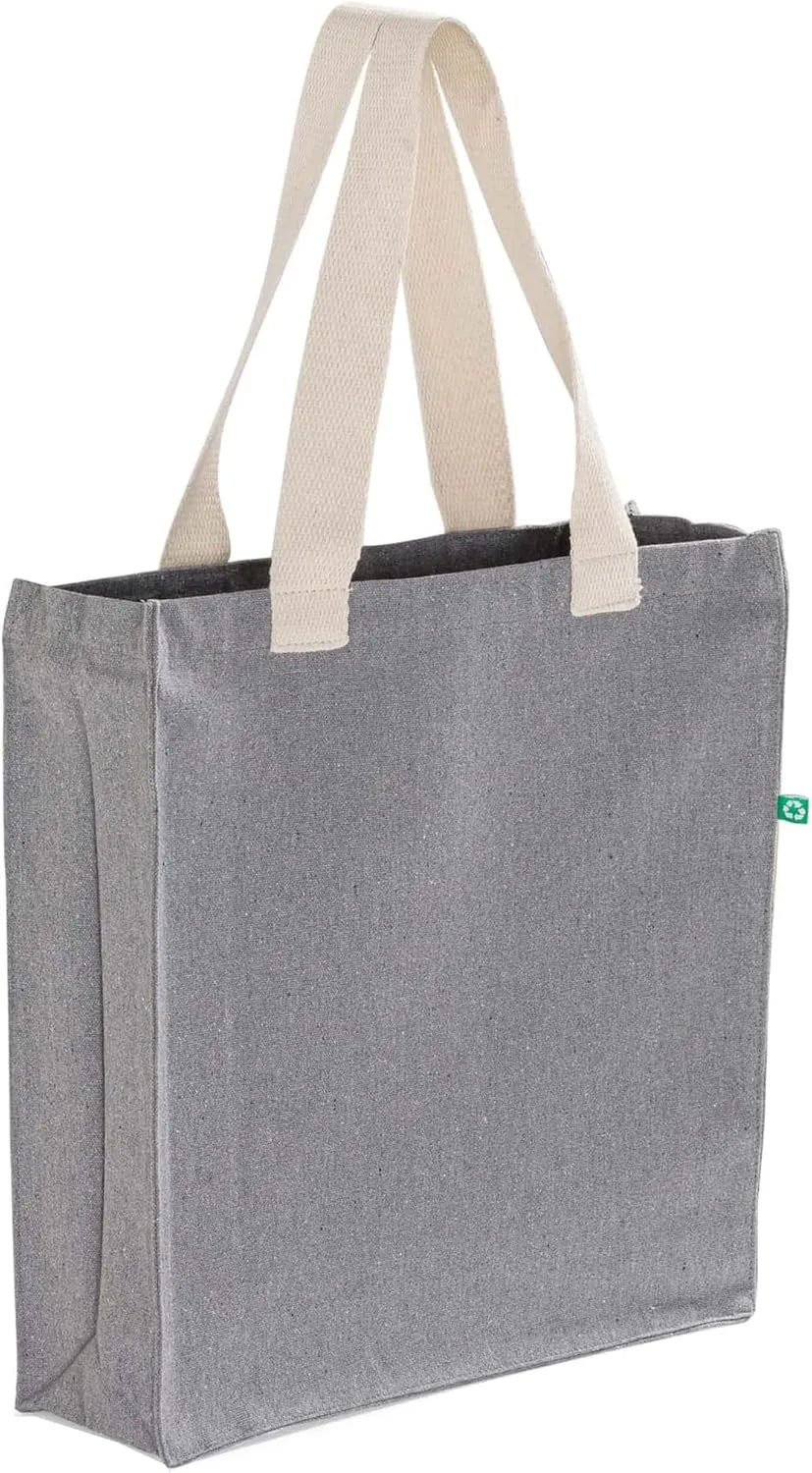 Recycled Canvas Tote Bags – 100% Eco Cotton, 12oz – 14x15x4" – Multi-Pack Reusable Totes in 3 Colors – 6/12/24 Count