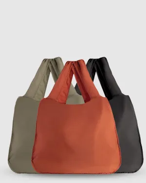 Recycled Polyester ECOSHOPA Convertible Tote & Backpack - 3 PACK (Taupe, Orange, Black)