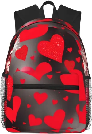 Red Hearts Firework print Lightweight and comfortable backpack Casual Laptop Backpack for Travel Hiking