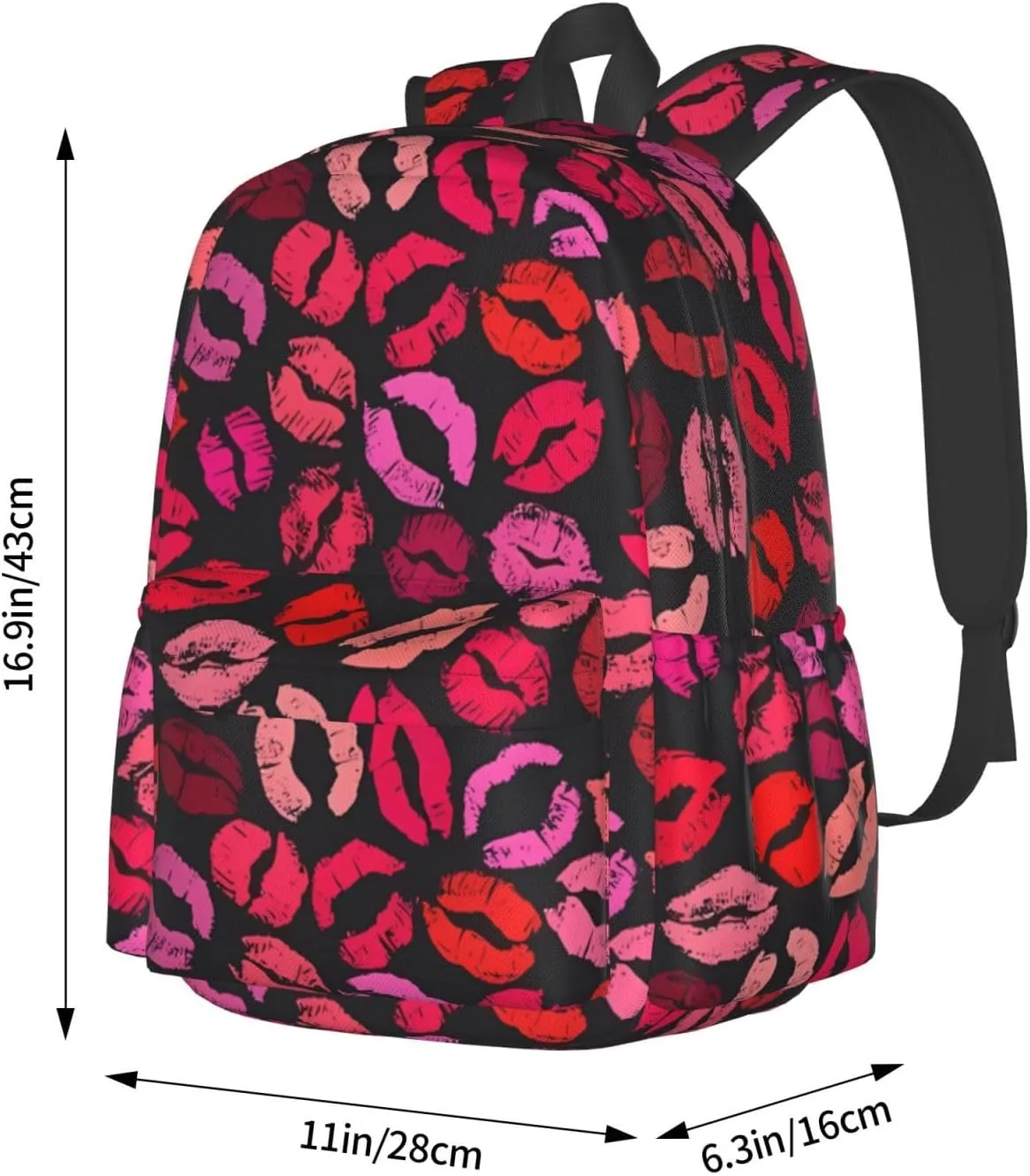 Red Nice Lip Imprint Backpack Casual Laptop Backpack Large Capacity Double Shoulder Bag Travel Daypack For Women Men