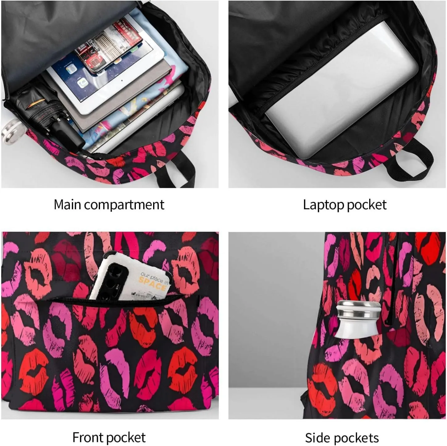 Red Nice Lip Imprint Backpack Casual Laptop Backpack Large Capacity Double Shoulder Bag Travel Daypack For Women Men