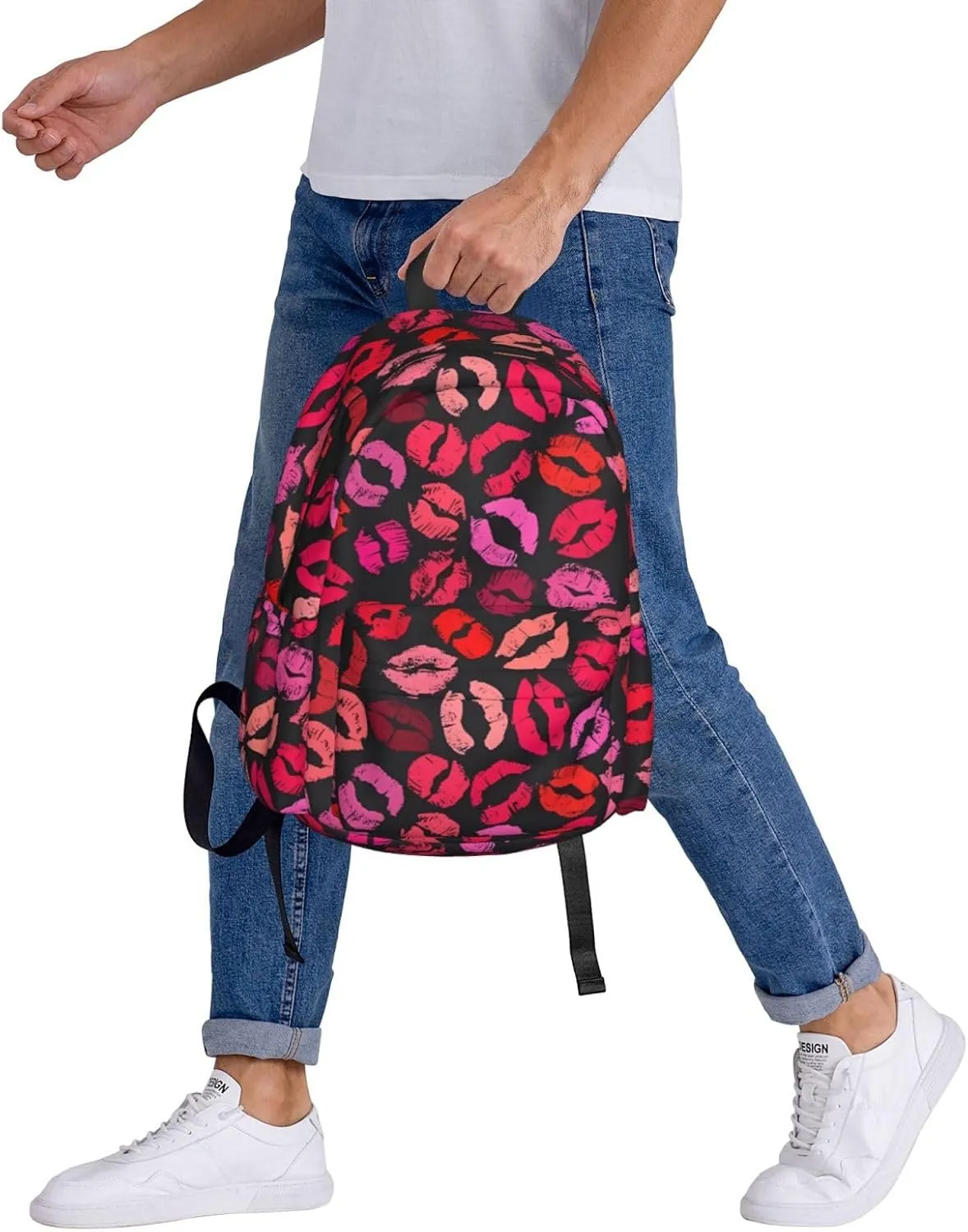 Red Nice Lip Imprint Backpack Casual Laptop Backpack Large Capacity Double Shoulder Bag Travel Daypack For Women Men
