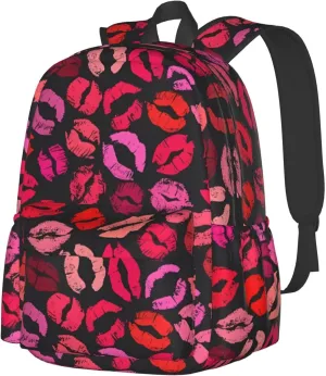 Red Nice Lip Imprint Backpack Casual Laptop Backpack Large Capacity Double Shoulder Bag Travel Daypack For Women Men