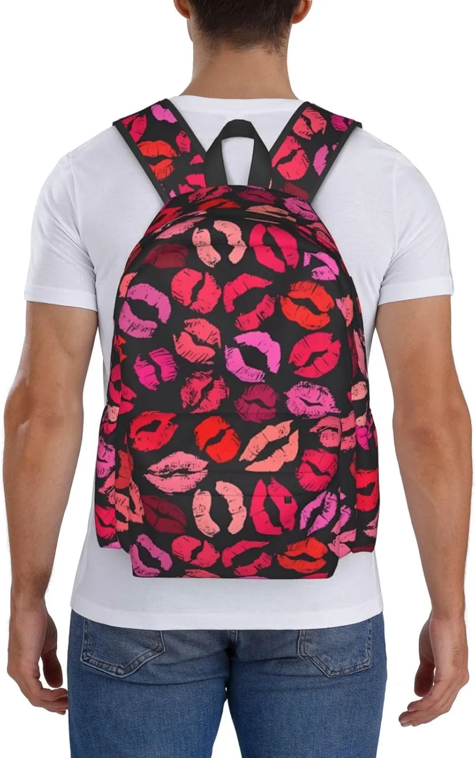 Red Nice Lip Imprint Backpack Casual Laptop Backpack Large Capacity Double Shoulder Bag Travel Daypack For Women Men