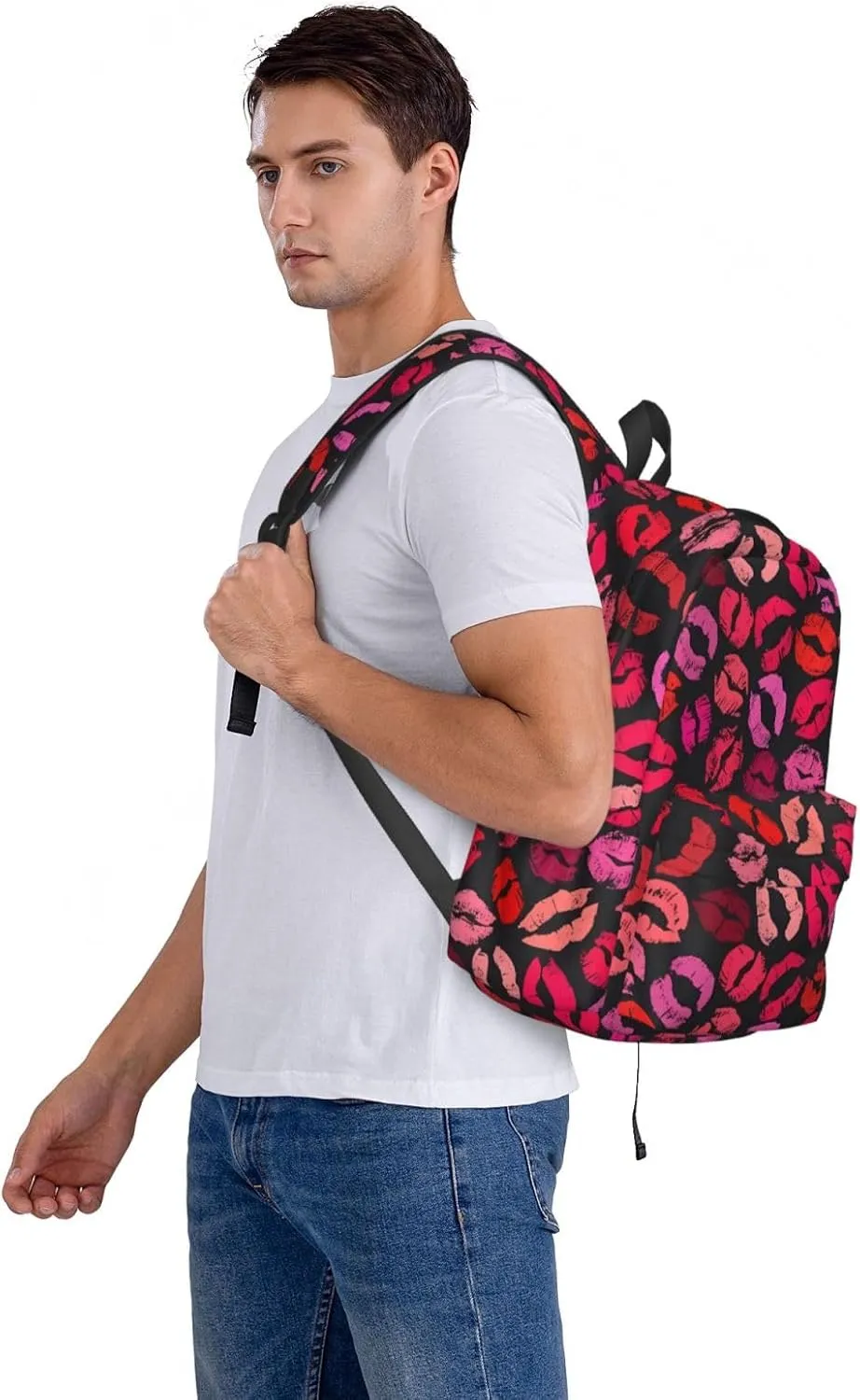 Red Nice Lip Imprint Backpack Casual Laptop Backpack Large Capacity Double Shoulder Bag Travel Daypack For Women Men
