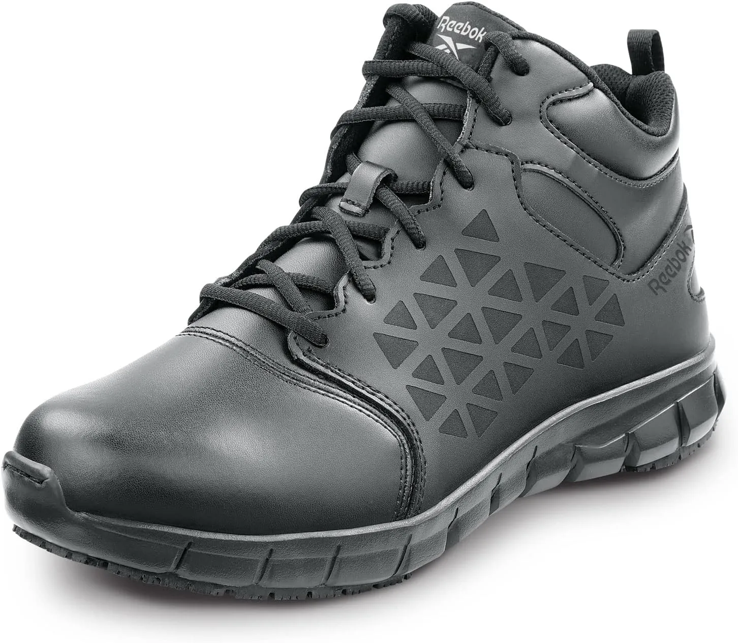 Reebok Work Sublite Cushion Work, Men's, Black, Mid-Athletic Style, MaxTrax Slip Resistant, Soft Toe Work Shoe
