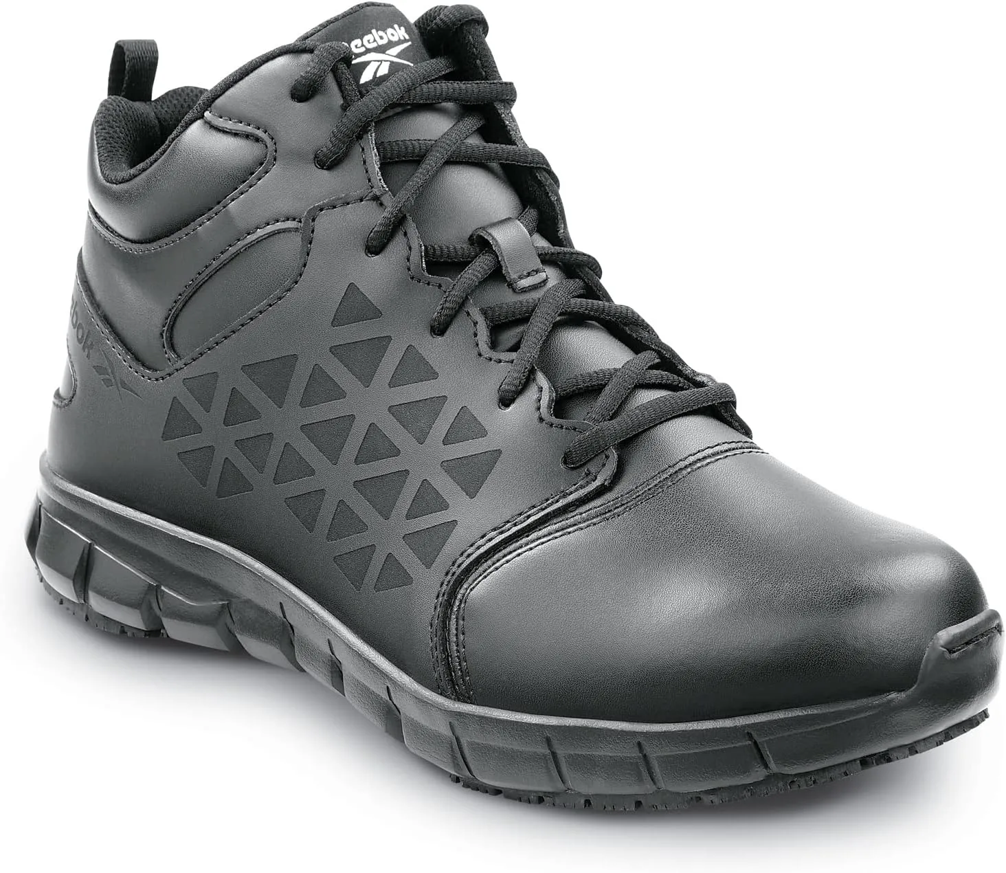 Reebok Work Sublite Cushion Work, Men's, Black, Mid-Athletic Style, MaxTrax Slip Resistant, Soft Toe Work Shoe