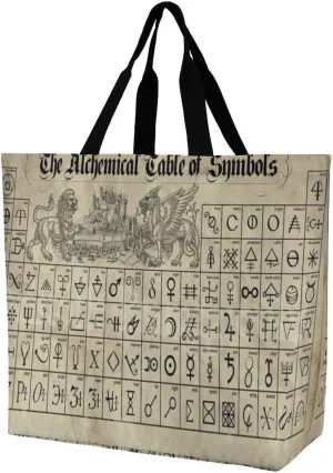 Retro Alchemical Sign Table Of Symbols Alchemy Occult Large Totes Bag Women's Casual Purses Work Handbags Shopping Bag
