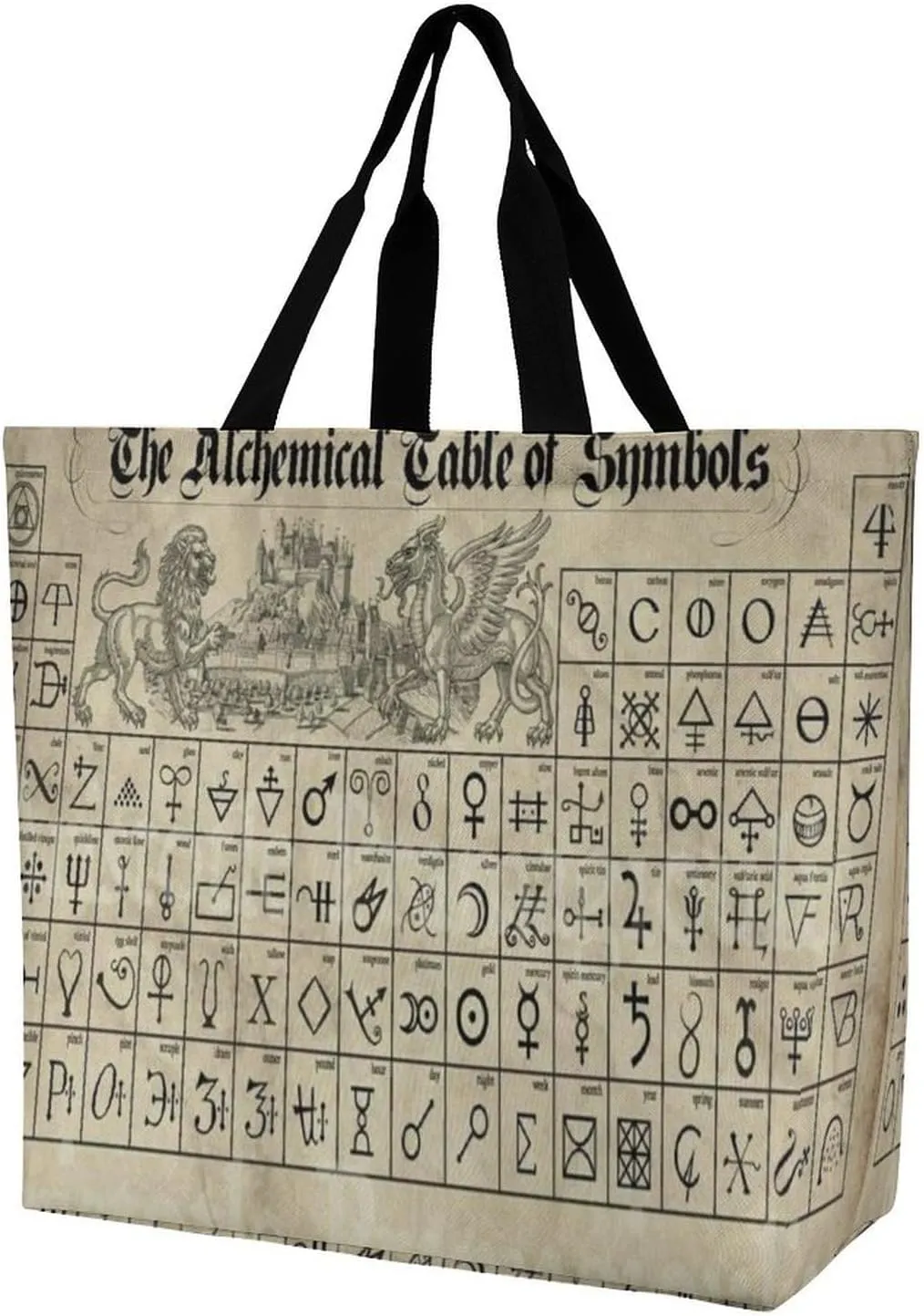 Retro Alchemical Sign Table Of Symbols Alchemy Occult Large Totes Bag Women's Casual Purses Work Handbags Shopping Bag
