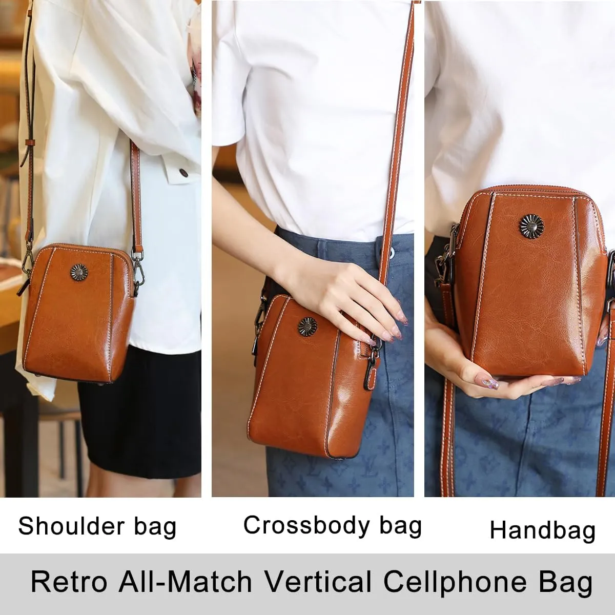 Retro All-Match Vertical Cellphone Bag,Small Leather Crossbody Purse Shoulder Crossbody Bags for Women