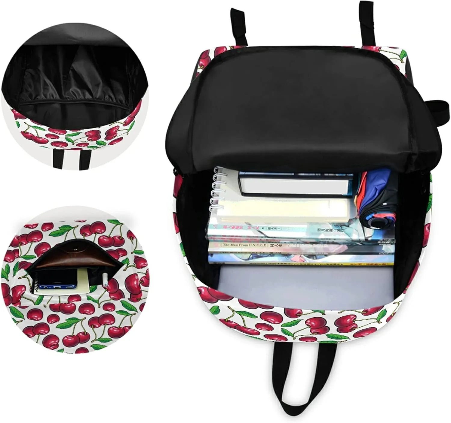 Retro Cherry Pattern Casual Polyester Laptop Backpack Large Daypack for Business Sport Travel School Bookbags