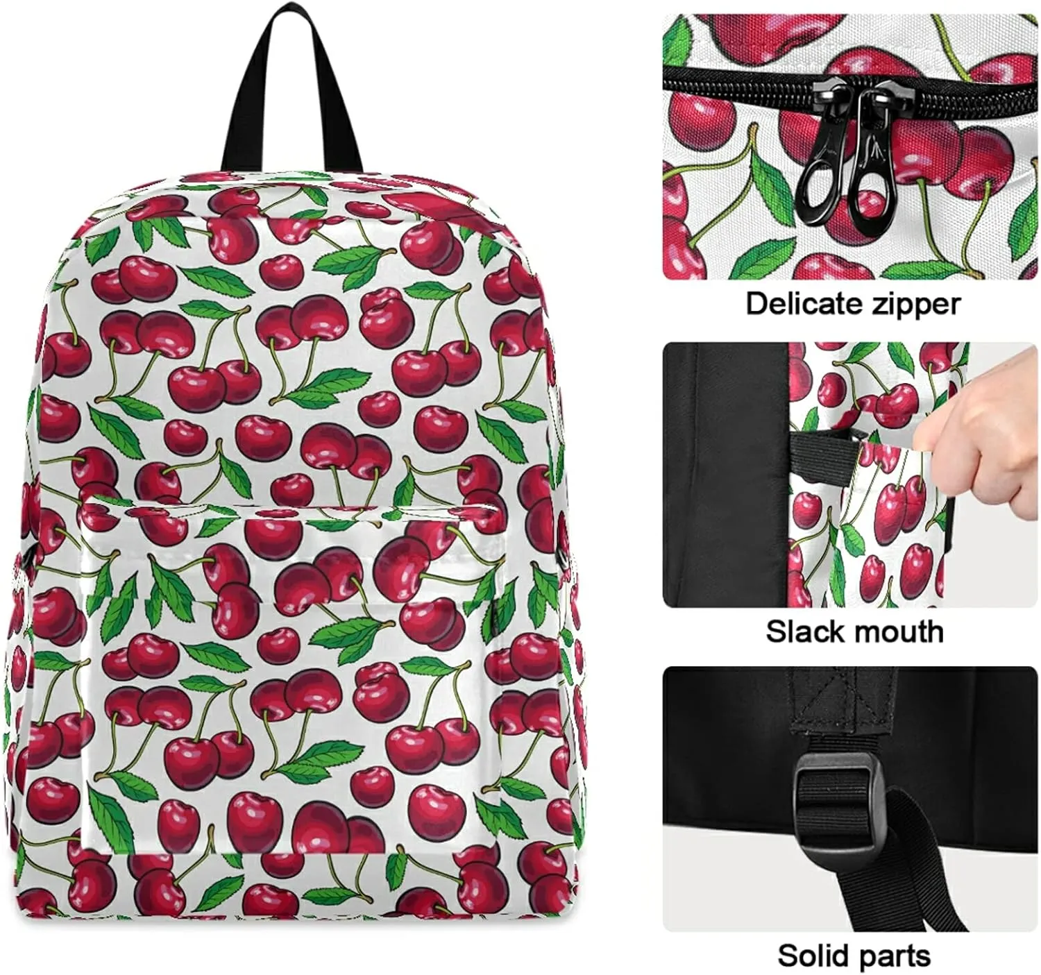 Retro Cherry Pattern Casual Polyester Laptop Backpack Large Daypack for Business Sport Travel School Bookbags