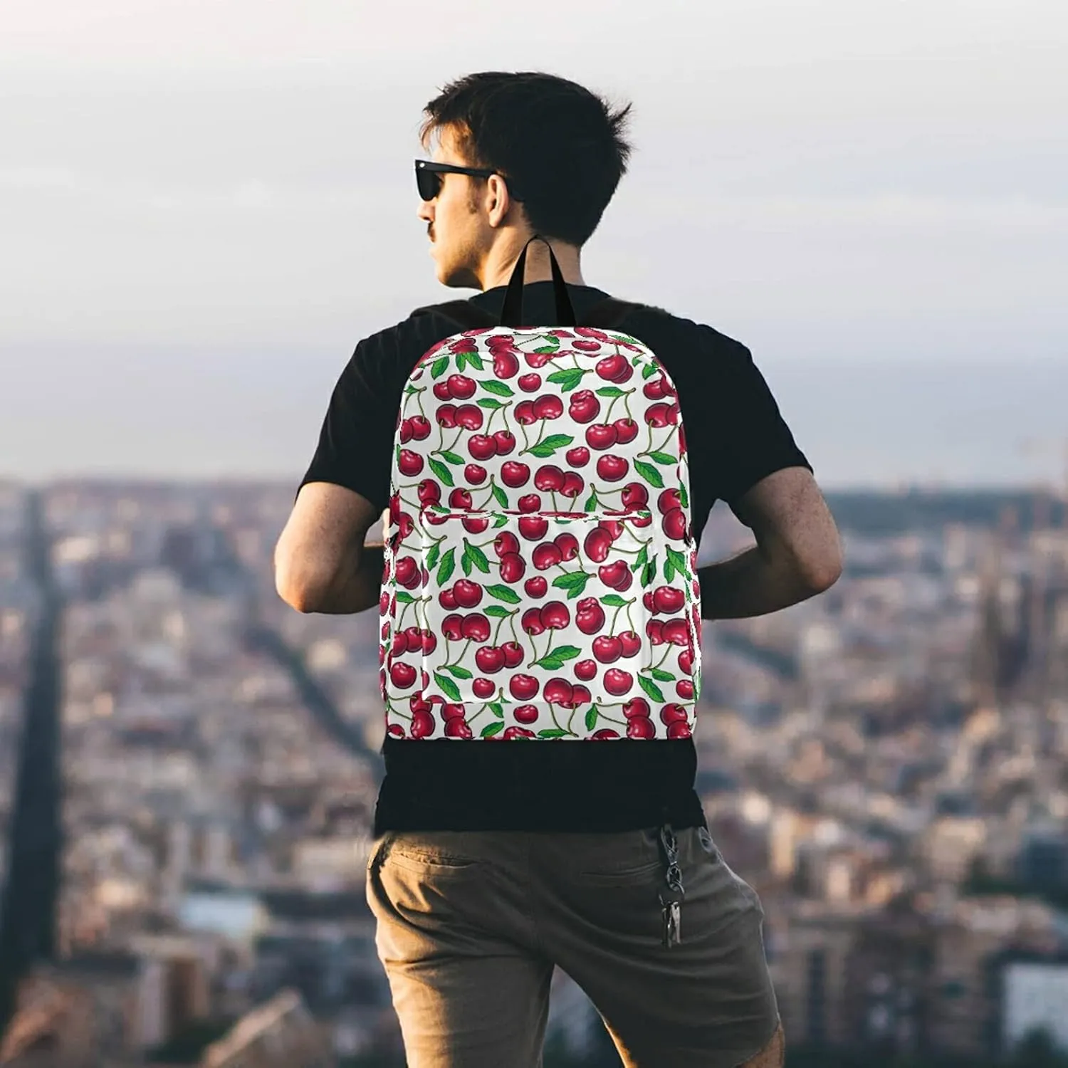 Retro Cherry Pattern Casual Polyester Laptop Backpack Large Daypack for Business Sport Travel School Bookbags